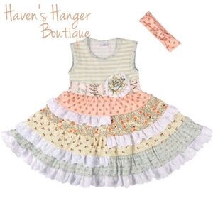 2pc. Ruffle Floral & Stripe Dress & Headband. Size 3T